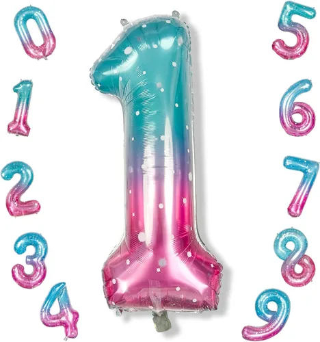 Miniatura 116 de Globos de número azul pastel de 40 pulgadas, globo gigante autoinflable de aluminio número 5 de cumpleaños para niños, globos azul bebé para hombres
