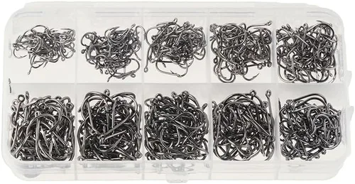 Miniatura 6 de 500 anzuelos de pesca de alta calidad, juego de ganchos de pesca de acero al carbono, anzuelos de cebo de gusano con caja de plástico para pesca