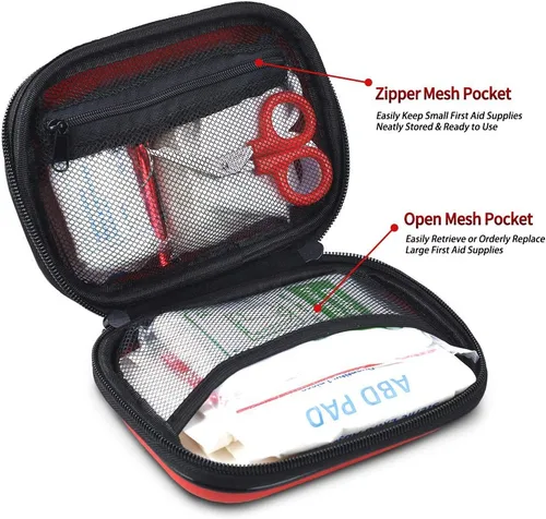 Miniatura 3 de I GO Kit de primeros auxilios compacto de 85 piezas, pequeño kit de supervivencia de emergencia personal para viajes, senderismo, camping, Rojo