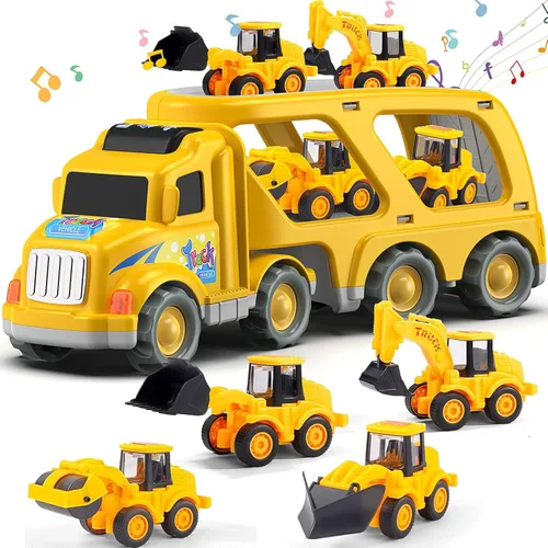 Veslier Camión de construcción de juguetes para niños y niñas de 3, 4, 5, 6 años, camiones de transporte para niños de 3 a 4 años, 3 a 5 años,