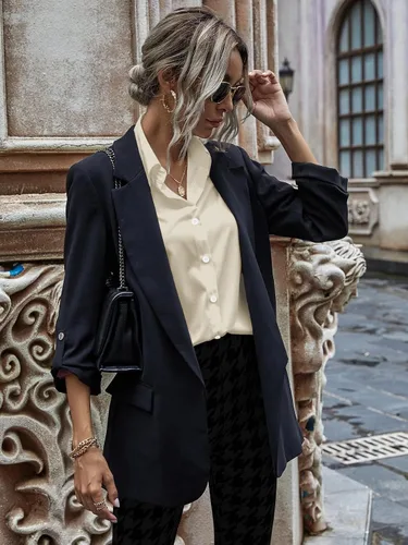 Miniatura 4 de HOTOUCH Camisas de gran tamaño con botones para mujer, blusa de hombro caída para oficina, de manga larga, estilo novio, camisa de vestir
