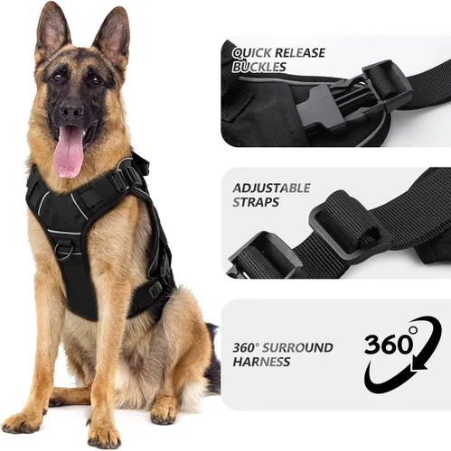 Miniatura 2 de WINGOIN Arnés táctico para perros extragrandes, arnés resistente sin tirones con asa, ajustable, reflectante, militar, K9, chaleco para perros Negro