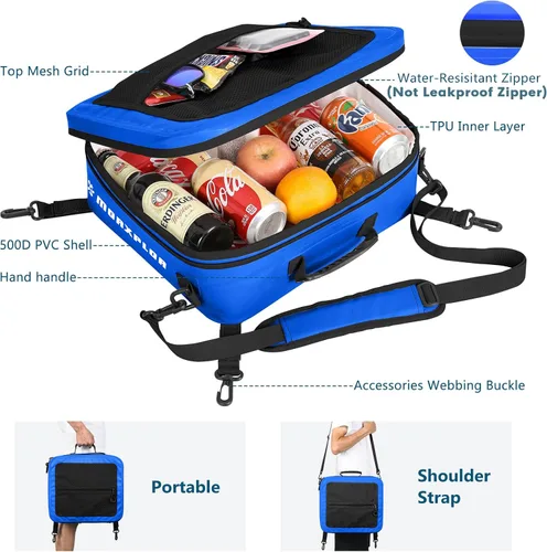 Miniatura 4 de MORXPLOR Bolsa térmica impermeable de PVC para paddleboard, 12 latas, enfriador aislado suave para paddleboard, camping, kayak Azul oscuro