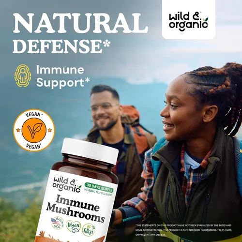 Miniatura 2 de Wild & Organic Cápsulas de complejo de hongos inmunes – 8 suplementos de mezcla de hongos para apoyo inmunológico con cola de pavo, chaga, polvo