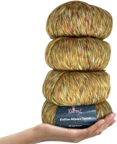 Miniatura 16 de Hilo de alpaca Tweed de algodón para ganchillo, paquete de 4 (588 yardas/7.05 oz), patrones libres, hilo de tweed para tejer, peso de peinado ligero