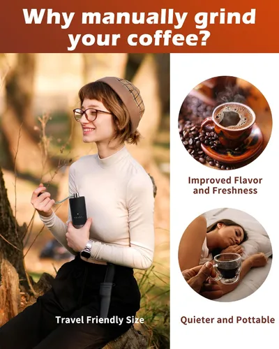 Miniatura 7 de Molinillo de café manual con muela de cerámica para espresso, prensa francesa, 5 ajustes ajustables, molinillo manual con muela incorporada