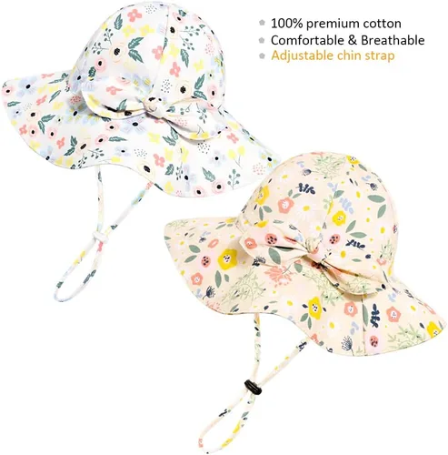 Miniatura 19 de Sombrero de sol para bebé niña con UPF 50+ sombrero de playa ajustable para exteriores con ala ancha