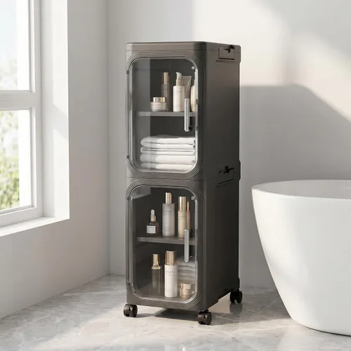 Miniatura 17 de KHNR Armario de almacenamiento de baño delgado de 3 niveles, gabinetes de almacenamiento plegables, almacenamiento de baño estrecho, organizador
