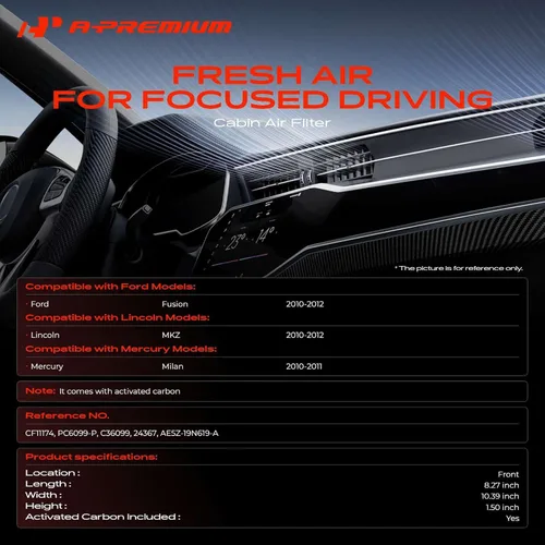 Miniatura 2 de Filtro de aire de habitáculo A-Premium con carbón activado compatible con Ford Fusion 2010-2012 & Lincoln MKZ 2010-2012 & Mercury Milan 2010-2011