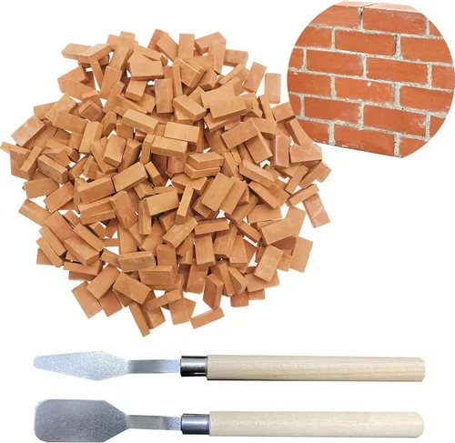 Miniatura 10 de Woohome 150 piezas de mini ladrillos de pared gris miniatura ladrillos falsos con raspador para el modelo de hadas jardín accesorios de paisajismo
