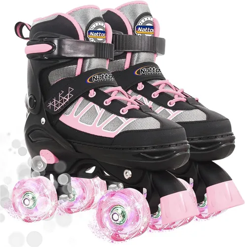 Miniatura 9 de Nattork Patines de ruedas para niños y niñas, 4 tamaños ajustables con ruedas iluminadas para niños principiantes para interiores y exteriores Azul