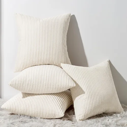 Miniatura 32 de Topfinel - Juego de 4 fundas decorativas para cojín, terciopelo suave, diseño moderno de doble cara, decoración del hogar, no incluye relleno, beige