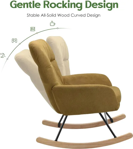 Miniatura 4 de Nursery Rocking Chair Upholstered, High Backrest Glider Rocker Accent Chair with Padded Removable Cushion Comfy Nursing Chair for Living Room