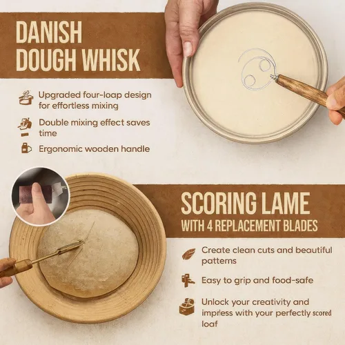 Miniatura 8 de Cesta para fermentación de pan Banneton - Suministros para hornear pan de masa madre – Kit de inicio para masa madre – Cesta para fermentación