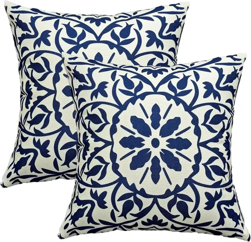Miniatura 11 de JMGBird Almohadas exteriores de 18 x 18 pulgadas, almohada impermeable para exteriores Blanco con azul