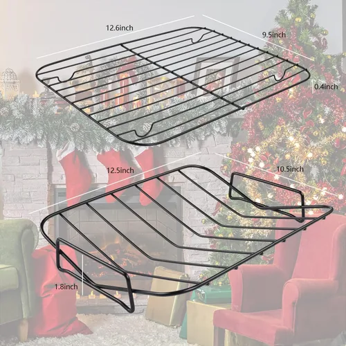 Miniatura 3 de Kitcom - Sartén para asar antiadherente con estante, juego de asador rectangular de 16 pulgadas x 11.5 pulgadas para asar pavo, pollo, carne