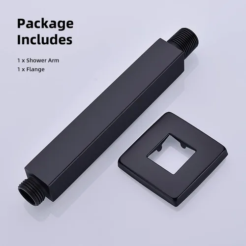 Miniatura 6 de Brazo de ducha cuadrado de 6 pulgadas con brida, brazo de extensión de cabezal de ducha de lluvia de repuesto negro mate de acero inoxidable