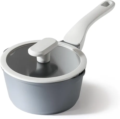 Miniatura 13 de PRICUSIS Cacerola antiadherente de cerámica con tapa, olla no tóxica de 1.3 cuartos de galón con boquillas de vertido, totalmente revestida, 100%
