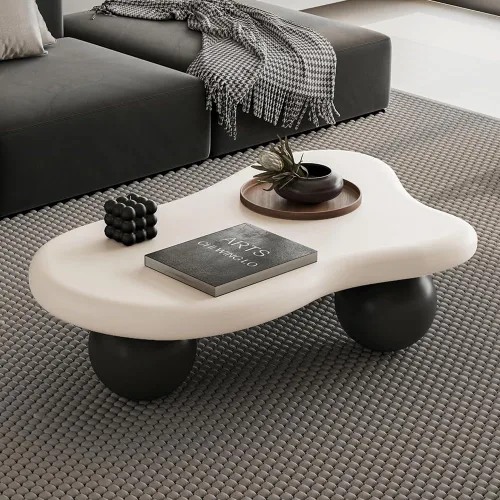 Miniatura 22 de Mesa de café irregular de 40" en forma de nube asimétrica Mesa de té de centro bajo con 3 patas esféricas para sala de estar, oficina, apartamento