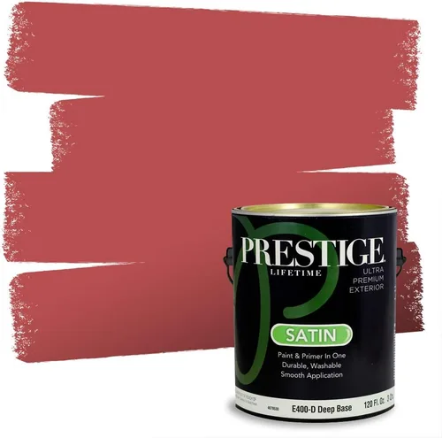 Miniatura 49 de Prestige Paints E100-T-SW6591 Pintura exterior e imprimación en uno, 1 galón, plano, combinación comparable de Sherwin Williams Amaryllis, 1 galón