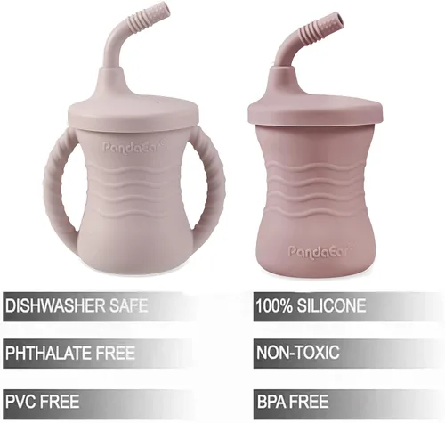 Miniatura 7 de PandaEar Paquete de 2 tazas de entrenamiento de silicona para bebés con pajitas, tazas para sorber de 5 onzas para niños pequeños