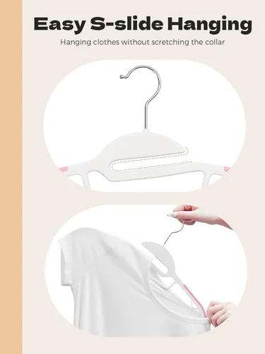 Miniatura 5 de HOUSE DAY Paquete de 50 perchas de plástico rosa, delgadas que ahorran espacio, perchas antideslizantes con almohadillas de goma, percha resistente