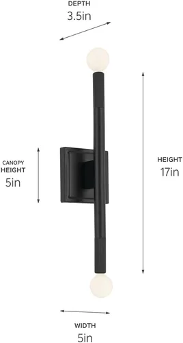 Miniatura 3 de Kichler Odensa - Aplique de pared con 2 luces, 17 pulgadas, color negro