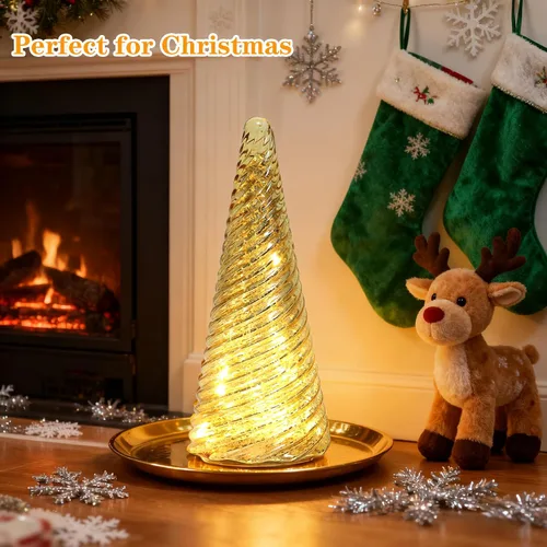 Miniatura 7 de Decoraciones de árbol de Navidad de vidrio para interiores, luz LED de mercurio decorativa de mesa para chimenea y hogar, luces nocturnas