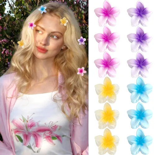 Miniatura 8 de GQLV Pinzas de garra para el cabello con flores - 4 piezas para cabello grueso, fuerte agarre antideslizante, hawaianas, pinzas grandes y bonitas