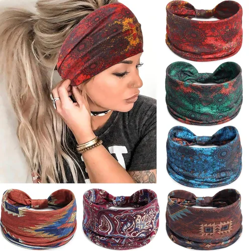 Miniatura 14 de Awumbuk Diademas anchas para mujeres anudadas antideslizantes bandas para la cabeza suaves diadema turbante accesorios para el cabello boho africano