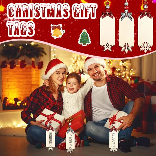 Miniatura 4 de Vicenpal Juego de 12 etiquetas de nombre para calcetines de Navidad, letreros de madera para bricolaje, incluye etiquetas de cuentas de madera