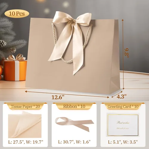 Miniatura 2 de PASEOTA Bolsas de regalo de 12.6" a granel, 10 bolsas de regalo con 20 papeles de seda y 10 tarjetas de felicitación, bolsa de lujo con asas
