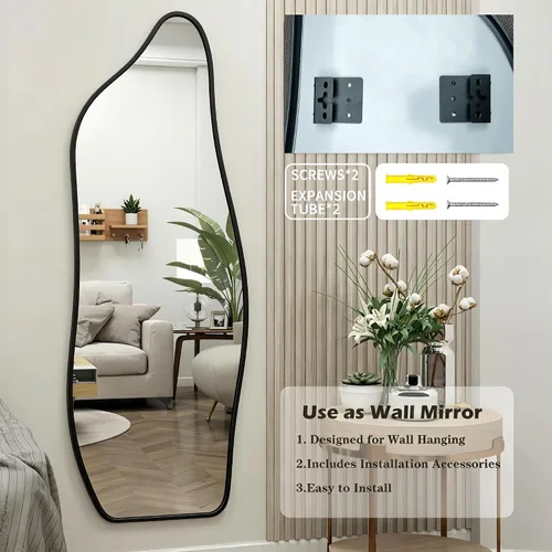 Miniatura 4 de Dolphin Shape Full Length Door Mirror 16"x48", Metal Frame with Protective Film, No-Drilling Hanging or Wall Mount, Hooks & Hardware Included, Full