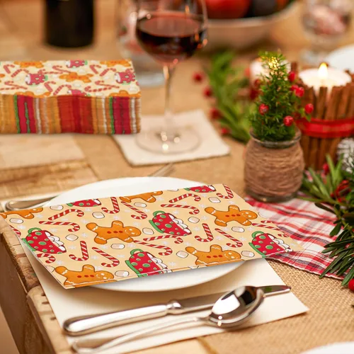 Miniatura 6 de AnyDesign Paquete de 100 servilletas de Navidad para invitados, pan de jengibre, hombre, bastón de caramelo, copo de nieve, servilletas de papel