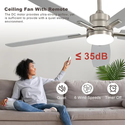 Miniatura 6 de Ventiladores de techo con luces y control remoto, ventilador de techo de montaje empotrado de 52 pulgadas con motor de CC reversible silencioso