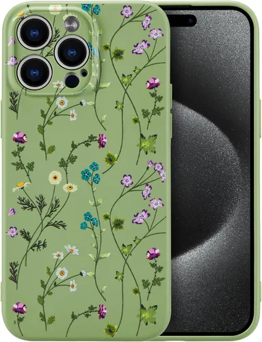 Miniatura 11 de RALEAVO Funda Floral para iPhone 12, Cubierta de Silicona Líquida con Bonito Patrón de Rama de Flores para Niñas y Mujeres, Funda Protectora de Goma