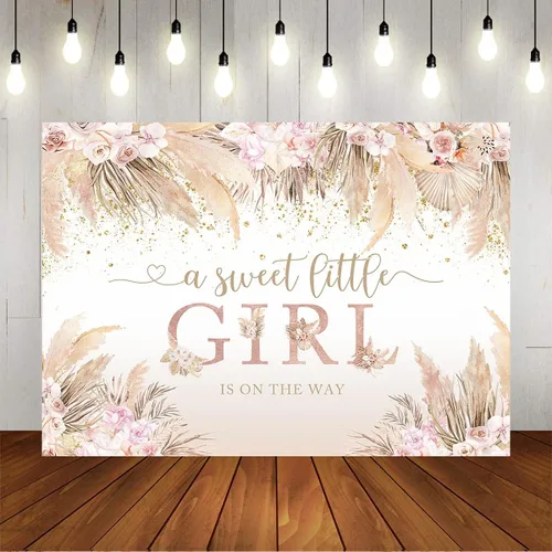 Miniatura 5 de Mocsicka Boho Hola Bebé Telón de Fondo Boho Chic Flores Rosas Baby Shower Fondo Una Dulce Pequeña Niña Está en Camino Decoraciones de Pastel