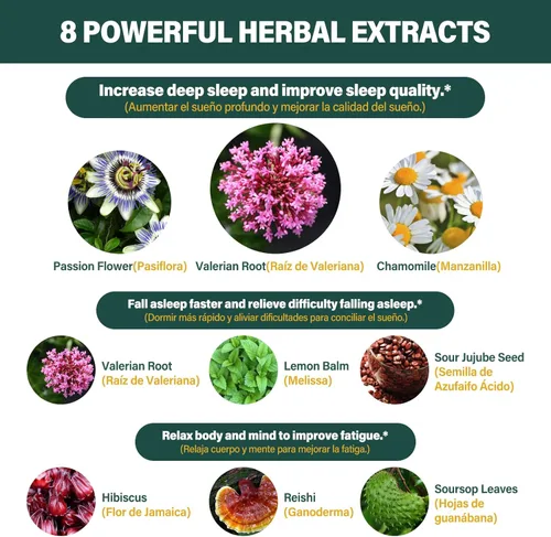 Miniatura 4 de Cápsulas de apoyo para dormir con extracto de raíz de valeriana, suplemento de flor de la pasión para dormir mejor, conciliar el sueño rápido