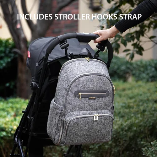 Miniatura 9 de SUNVENO Mochila para pañales, bolsas de pañales grandes para bebés con cambiador portátil para mamás y papás, Gris, Mochilas de viaje