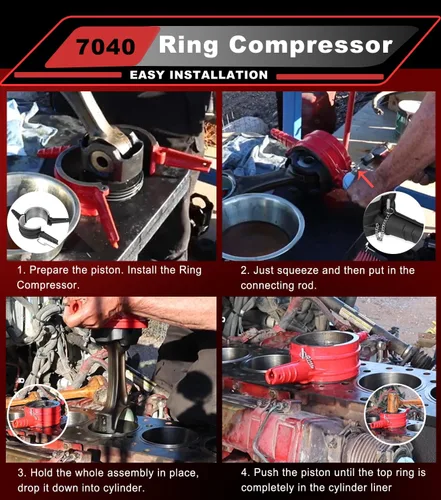 Miniatura 3 de 7040 Herramienta de compresor de anillo de pistón, adaptador de compresor de anillo de pistón y kit de anillo antipulido para Cummins ISX QSX 15