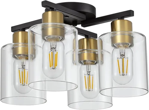 Miniatura 14 de Lámpara de Techo Semiempotrada Negra, Luminarias de Techo de 1 Luz, Luminarias de Estilo Rústico de Montaje en Techo, Luces de Techo con Pantalla