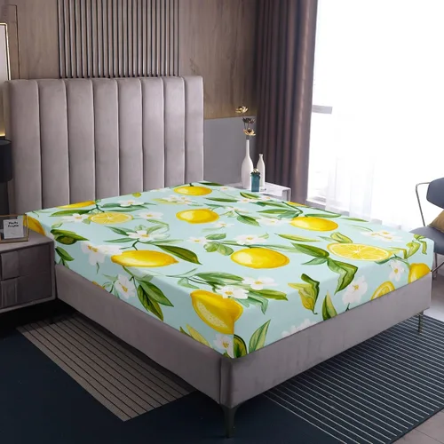 Miniatura 7 de Erosebridal Juego de sábanas de limón amarillo tamaño individual tropical para niños y niñas, sábana bajera ajustable de frutas botánicas con hojas