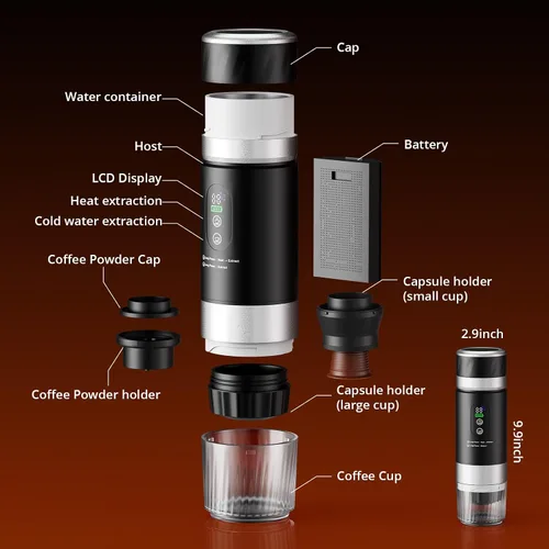 Miniatura 7 de Cafetera de Espresso Portátil, Cafetera de Viaje para Camping, Máquina de Espresso Portátil con USB-C, Máquina de Espresso Pequeña 3-en-1 con Café