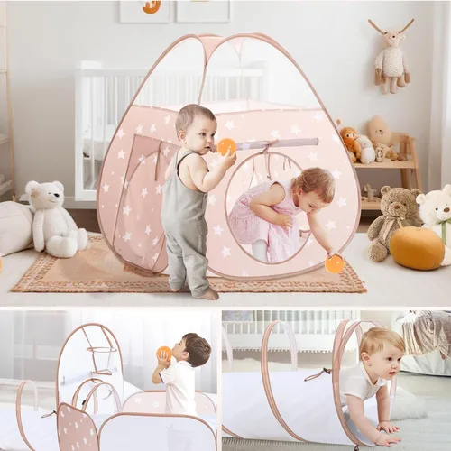 Miniatura 5 de PigPigPen Tienda de campaña 3 en 1 para niños con túnel de juego y pozo de bolas, juguetes para niños y niñas, juguetes de casa