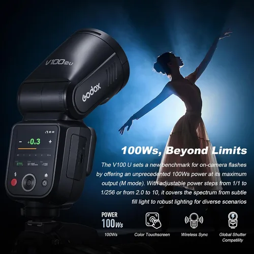 Miniatura 3 de Godox V100-C V100C TTL Flash de cámara para Canon, 100 W con batería y estuche de transporte, velocidad de obturación global, 1/800s HSS, sistema