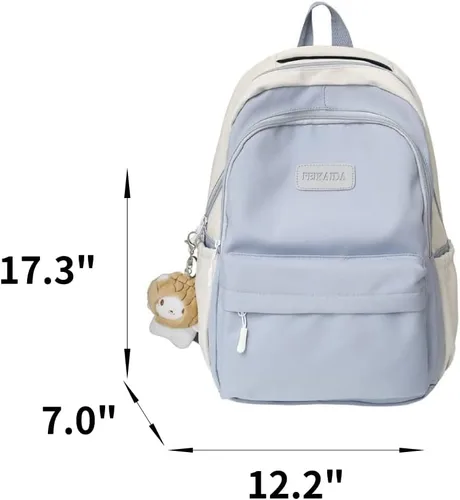 Miniatura 2 de Sumleno Mochila estética con colgante de felpa Kawaii, mochila de 15.6 pulgadas, mochila para laptop universitaria, linda mochila coreana, Azul