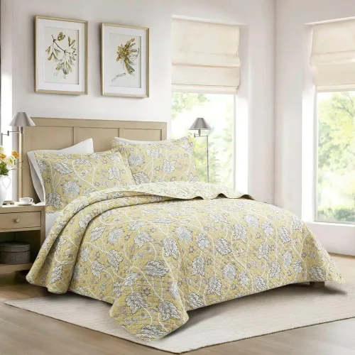 Miniatura 10 de Cozy Line Home Fashions Nina Trista Flowers - Juego de ropa de cama reversible 100% algodón con cinta azul aguamarina, estampado floral gris, colcha