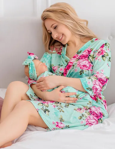 Miniatura 3 de ECO BABY - Conjunto de bata y manta para mamá y yo Bata de maternidad y conjunto de bebé a juego para niña, niño Parto hospitalario y parto