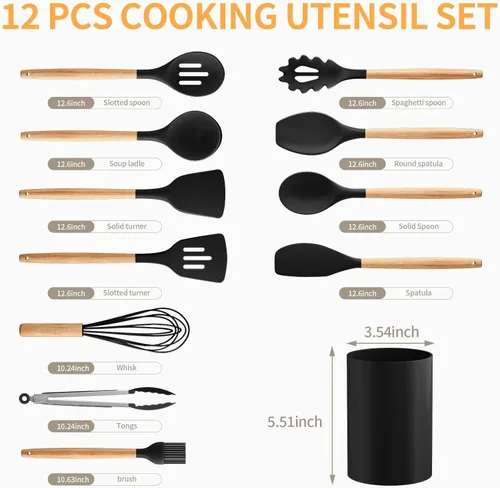 Miniatura 2 de Juego de utensilios de cocina de silicona, 12 piezas de utensilios de cocina para cocinar, juego de herramientas de cocina de silicona no pegajosa