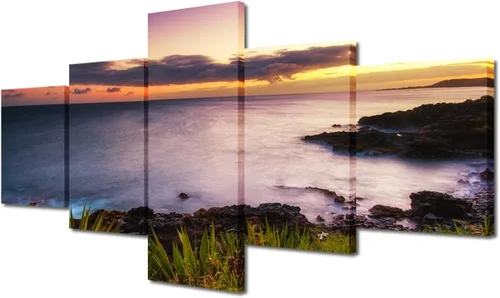 Miniatura 61 de TUMOVO Lienzo decorativo para pared de sala de estar, 5 paneles de naturaleza, Alaska, Estados Unidos, autopista alrededor de montañas, paisaje